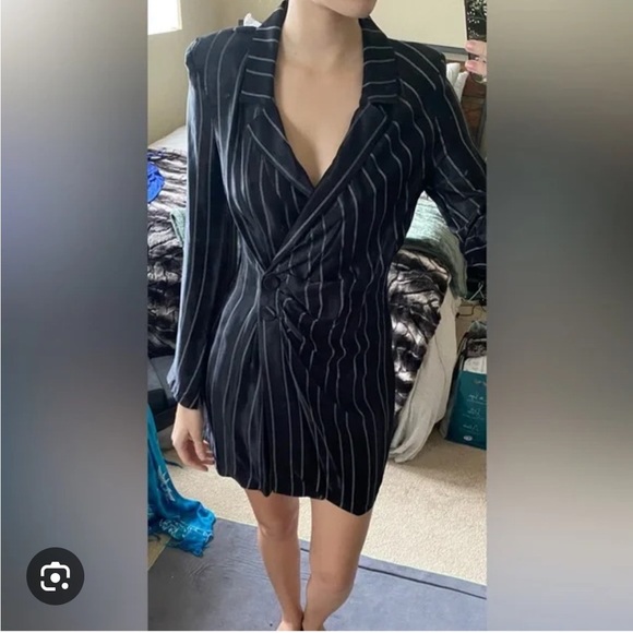 ZARA Black White Striped Blazer Mini Dress - Picture 7 of 13